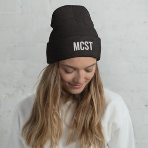 Cuffed Beanie- 3D Puff White